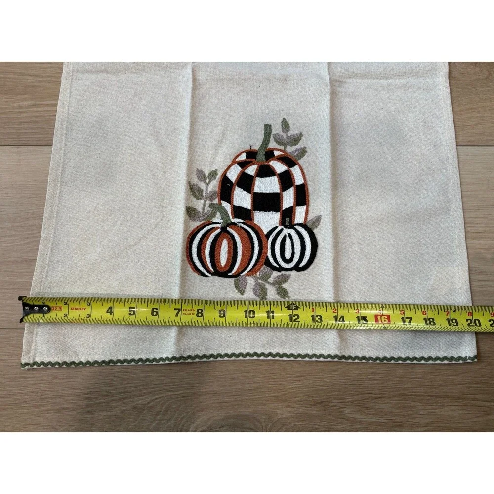 Set of 2 Pumpkin Kitchen Hand Towels Embroidered Fall Halloween Checkerboard
